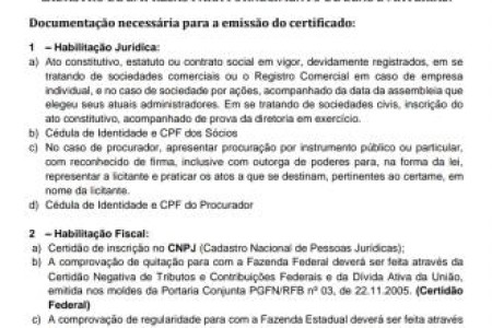 Veja a relação  de documentação necessária para emissão de CRC - 