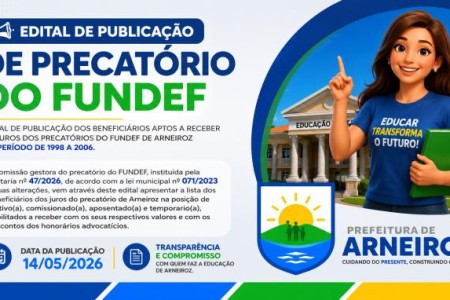 Edital de Publicação dos Beneficiários Aptos a Receber os Juros dos Precatórios do FUNDEF Arneiroz.