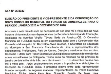 ATA DE COMPOSIÇÃO DO CONSELHO MUNICIPAL DO FUNDEB
