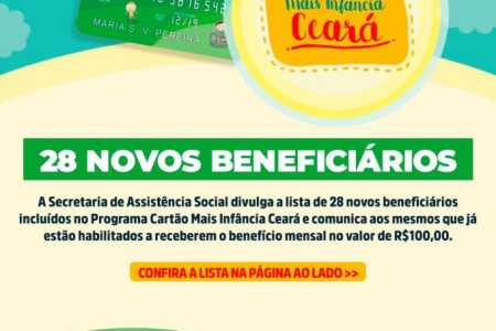 28 NOVOS BENEFICIÁRIOS  - MAIS INFÂNCIA