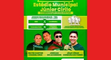A Prefeitura Municipal de Arneiroz, convida a população de Arneiroz para participar da Inauguração do Estádio Júnior Cirilo.